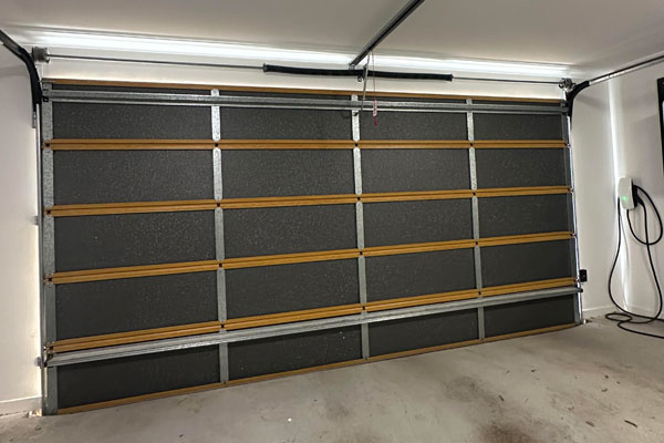 Garage door after insulation panels installed