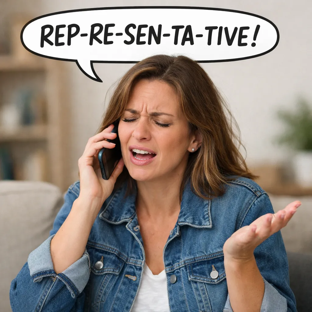 Woman frustrated by automated bot and demanding to speak to a representative