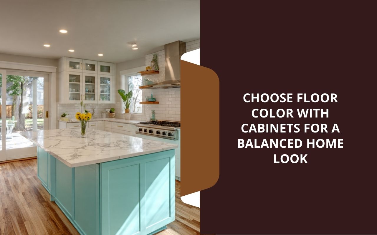 Matte finish flooring paired with wood cabinets to Choose floor color with cabinets for a soft, clean look.