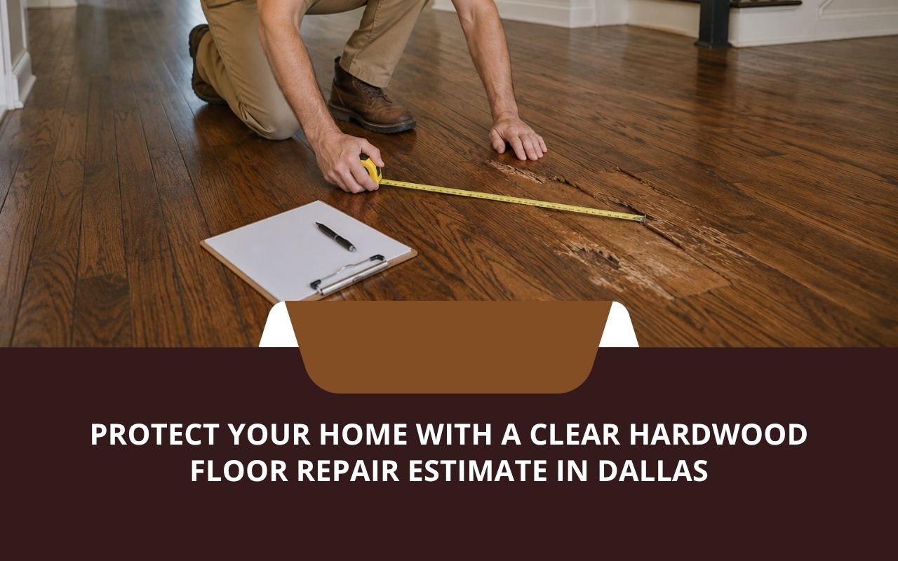 Hardwood floor repair estimate for a Dallas home with visible floor damage