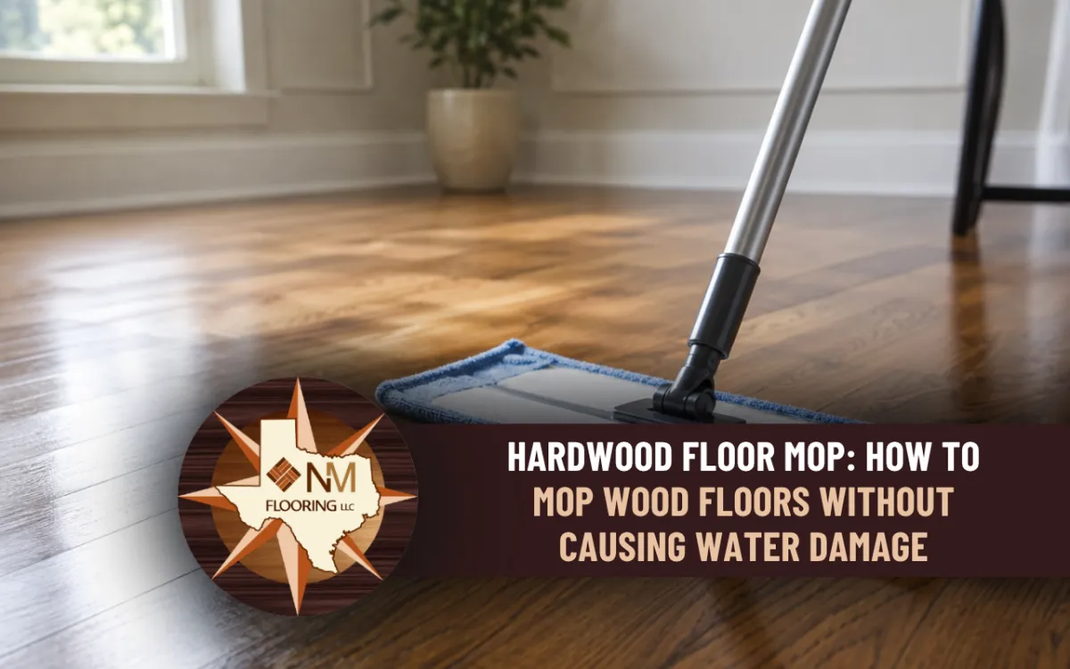 Microfiber mop cleaning a hardwood floor with controlled moisture