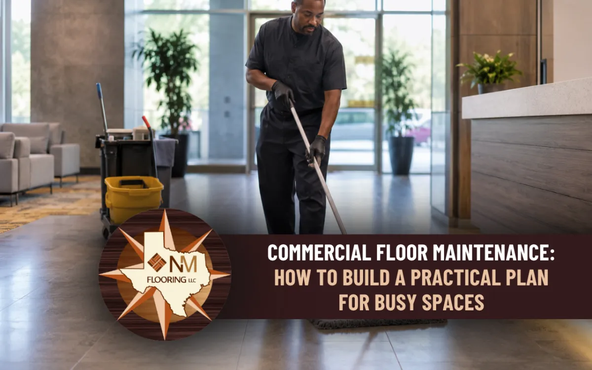 Commercial flooring being cleaned as part of a maintenance routine