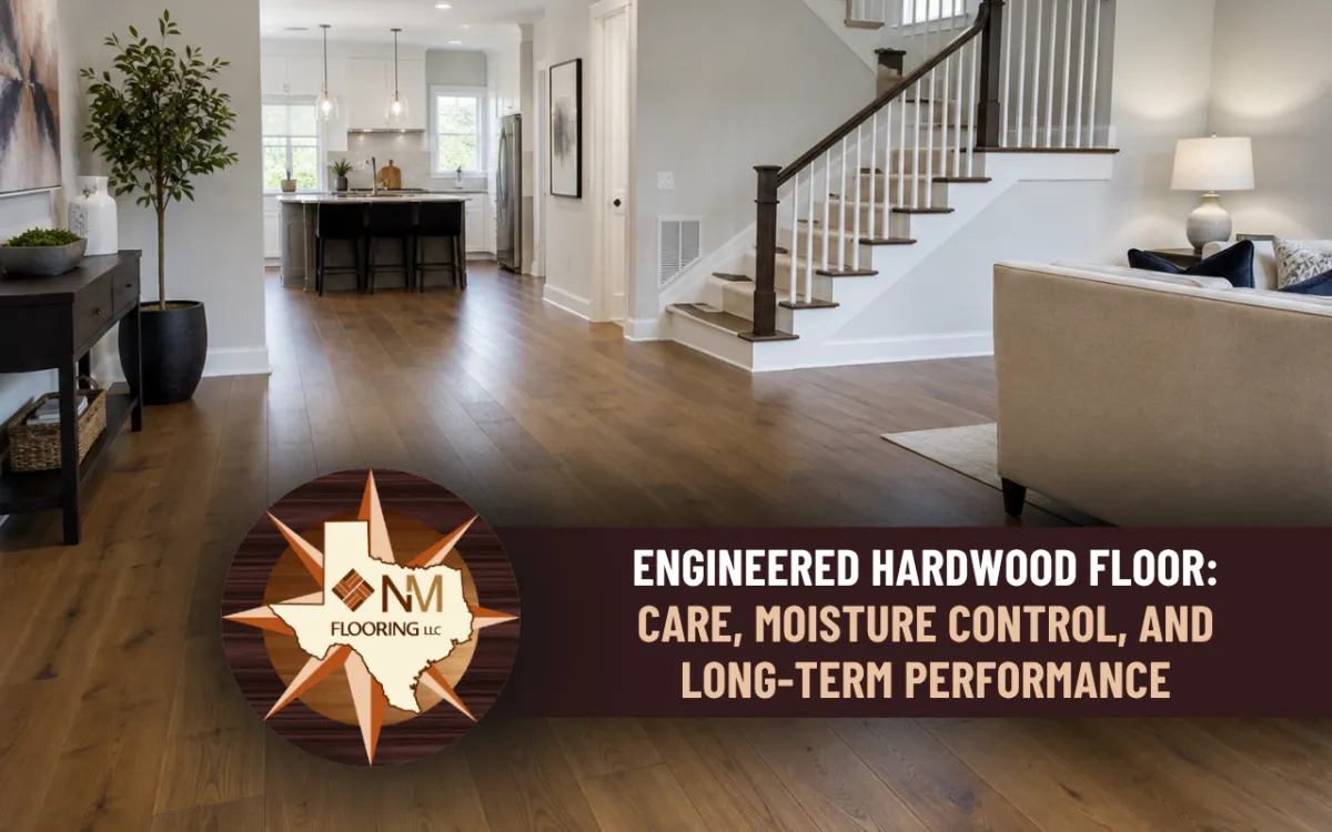 Engineered hardwood flooring installed across a residential room