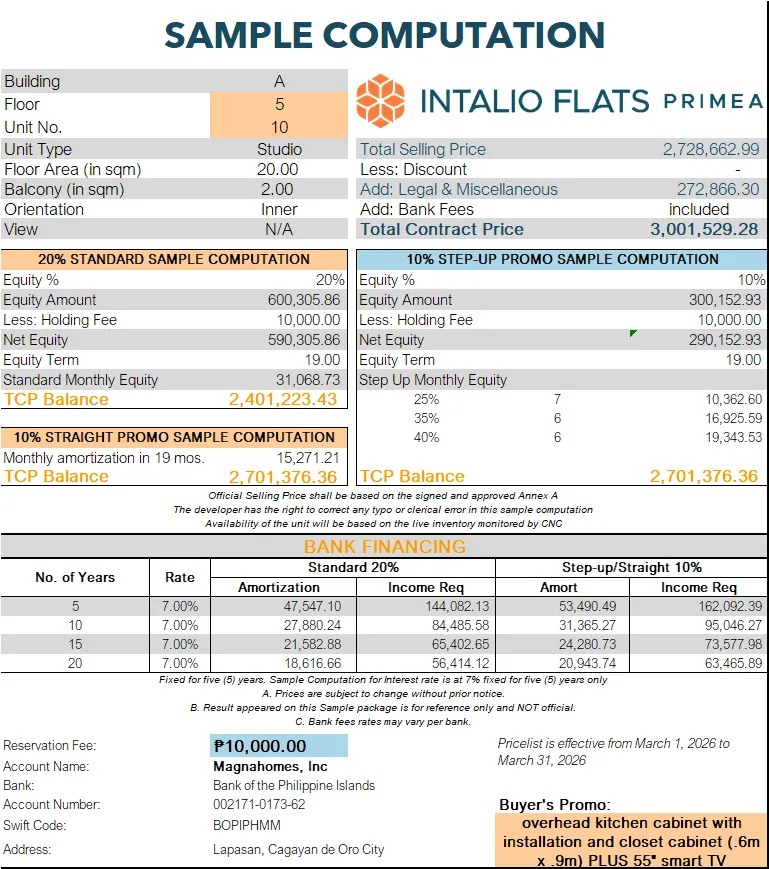 Studio Unit Intalio Flats Primea Condominium, CDO
