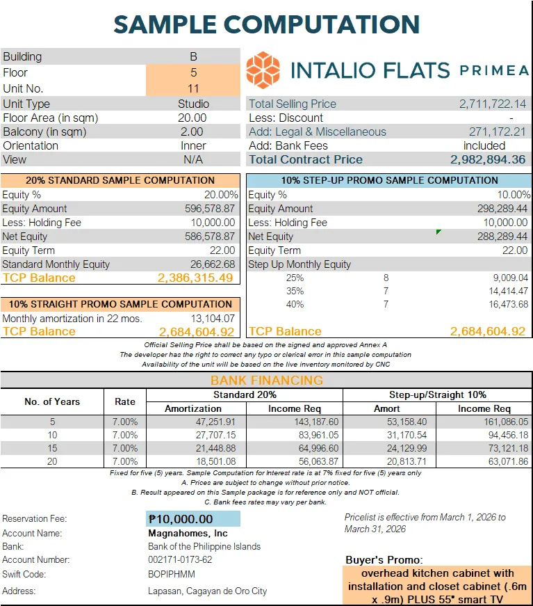 Studio Unit Intalio Flats Primea Condominium, CDO