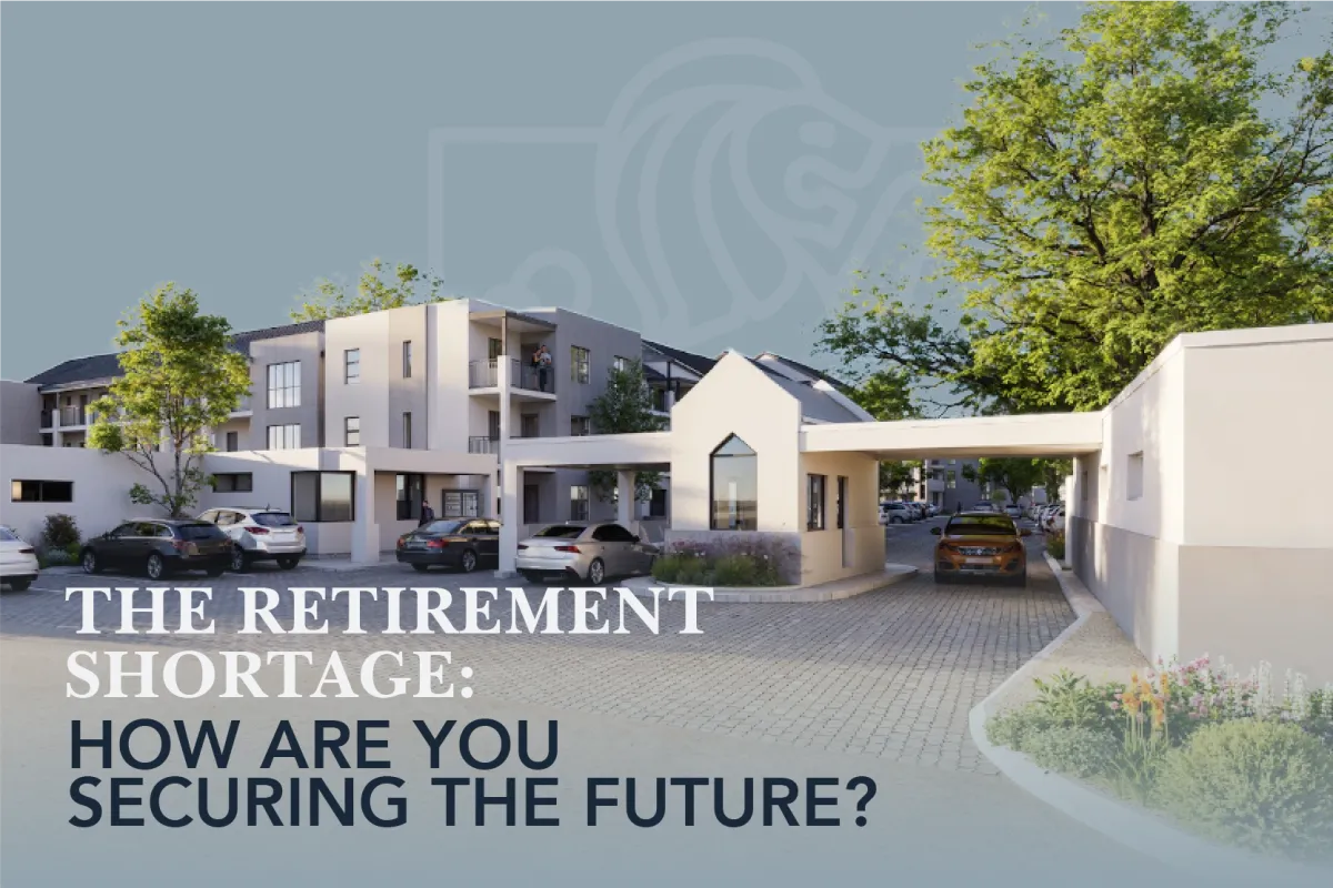 Cover image showing the entrance and apartment buildings of Buh-Rein Retirement Village II, titled “The Retirement Shortage: How Are You Securing the Future?”