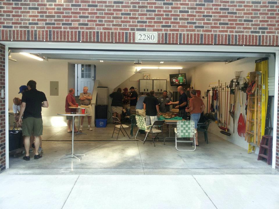 Dads in John's garage in Saint Paul, 2013