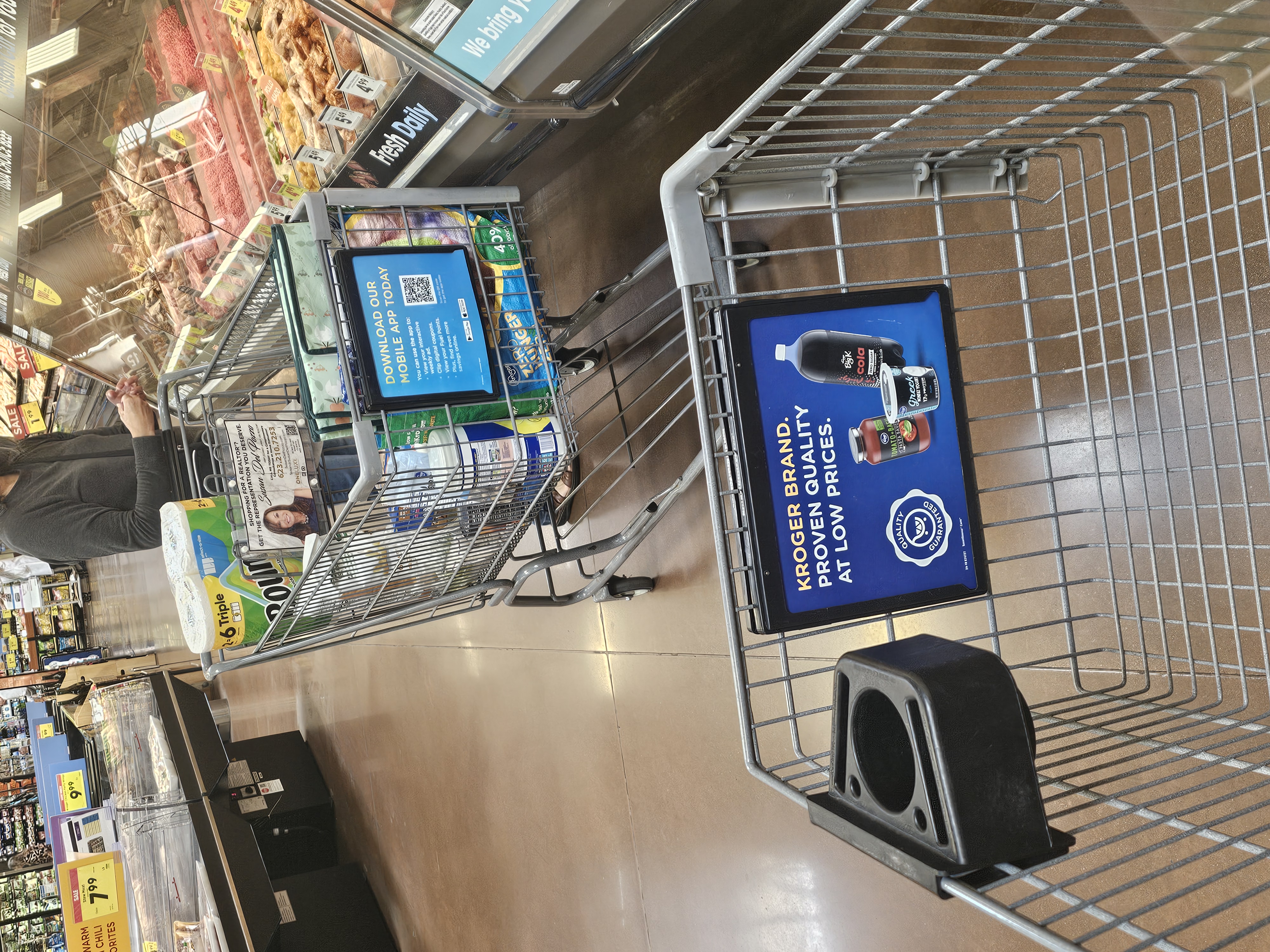 Cart-Handle Ad Mockup showcasing a vibrant local business ad in a shopping cart.