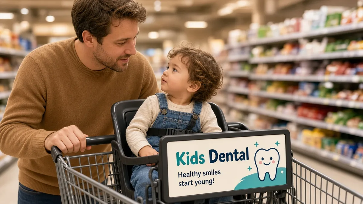 Local business ad displayed on a grocery cart