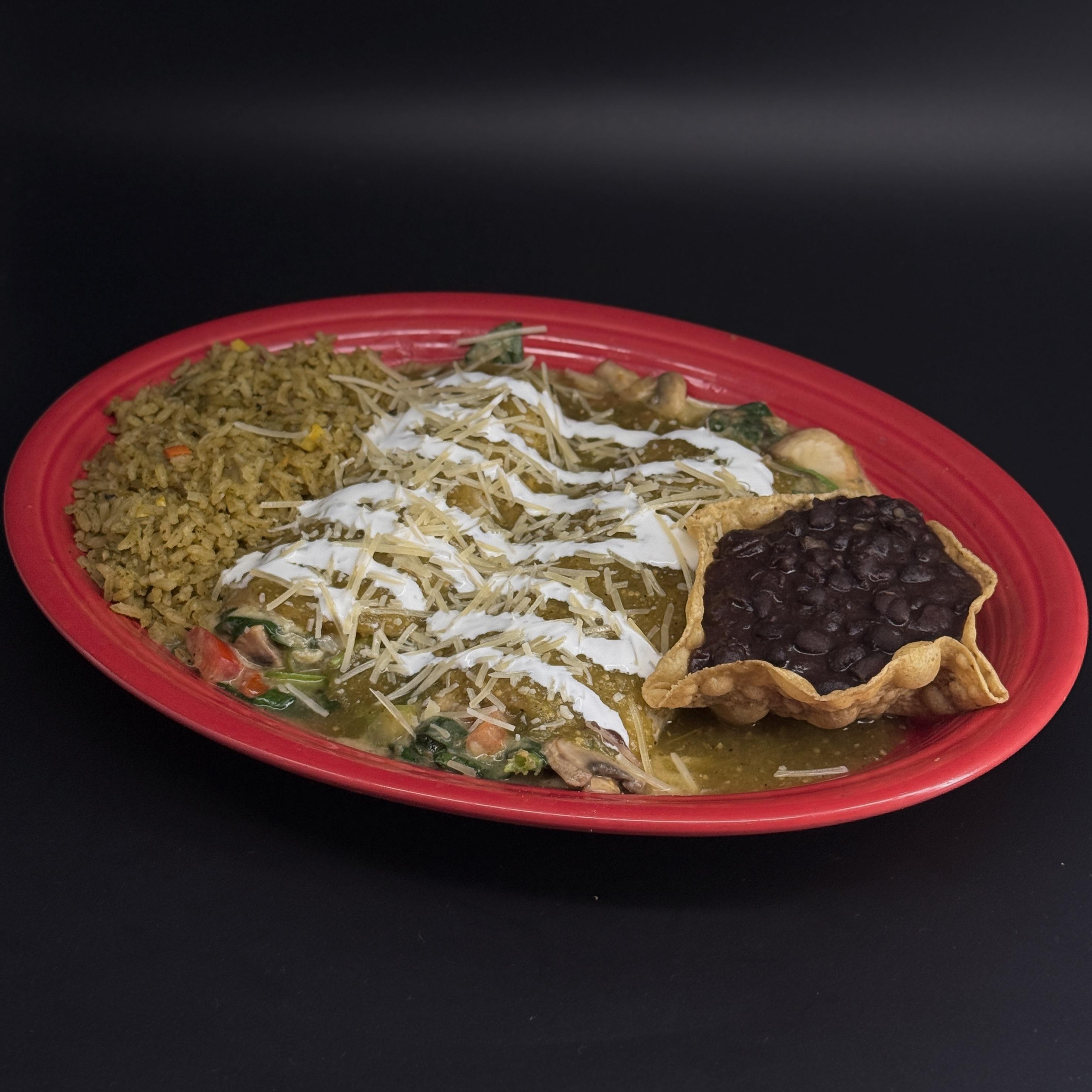 Enchiladas Vegetarianas at Casa de Bandini: Vibrant, Flavorful & Plant-Based