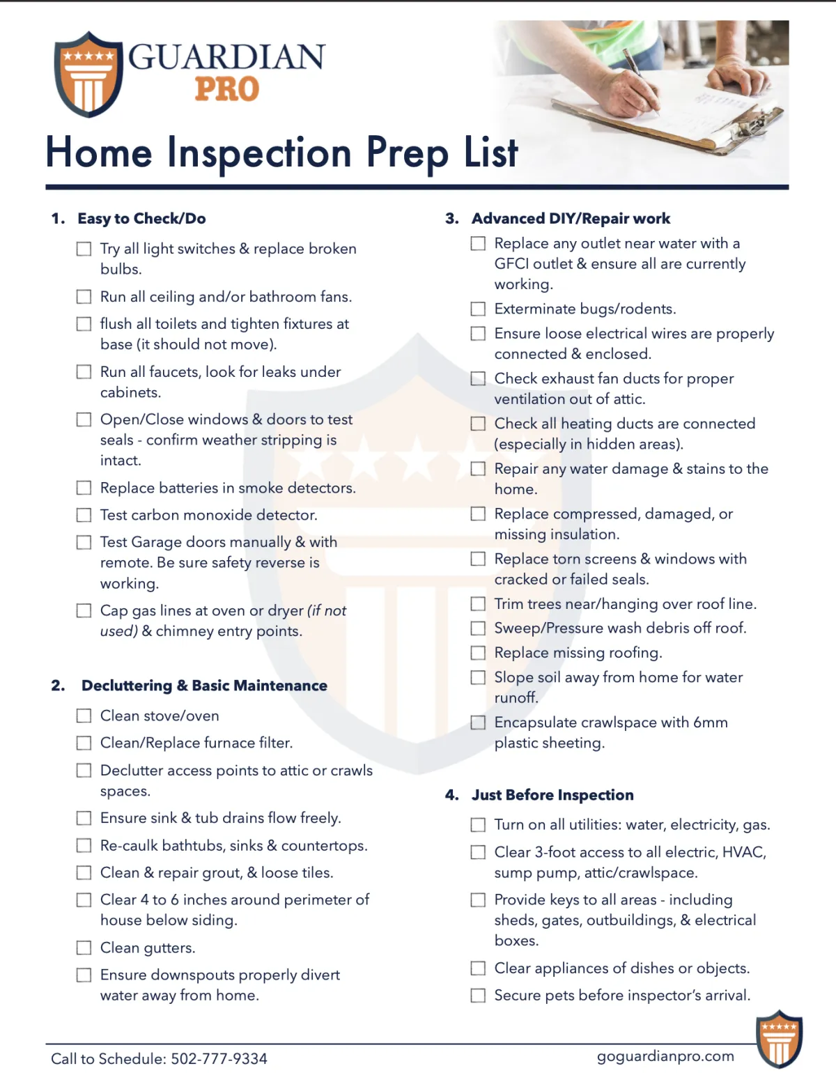 Pre-inspection prep