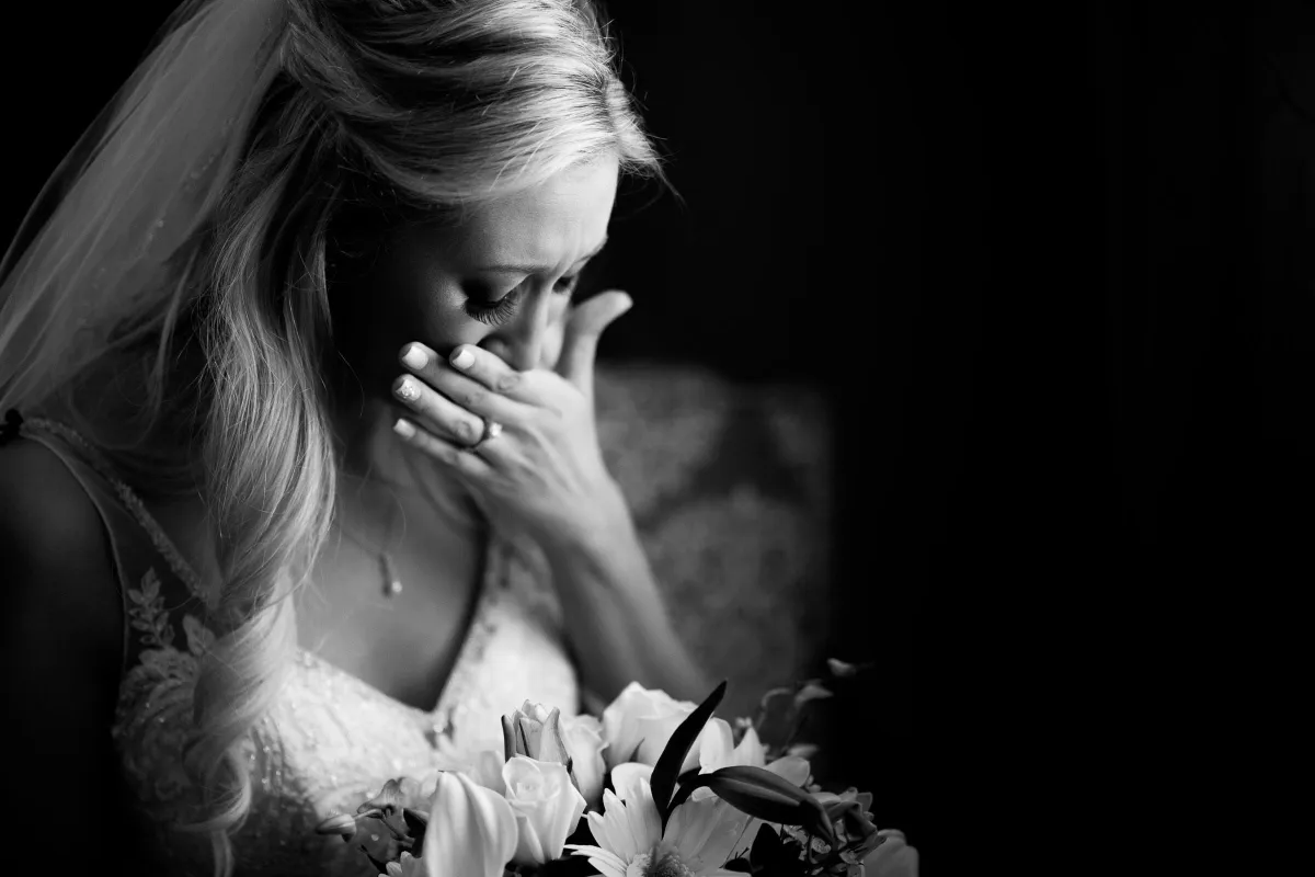 Emotional bride getting ready at The Mason Dallas wedding venue photographed by Dallas wedding photographer Lotus Wedding Photography