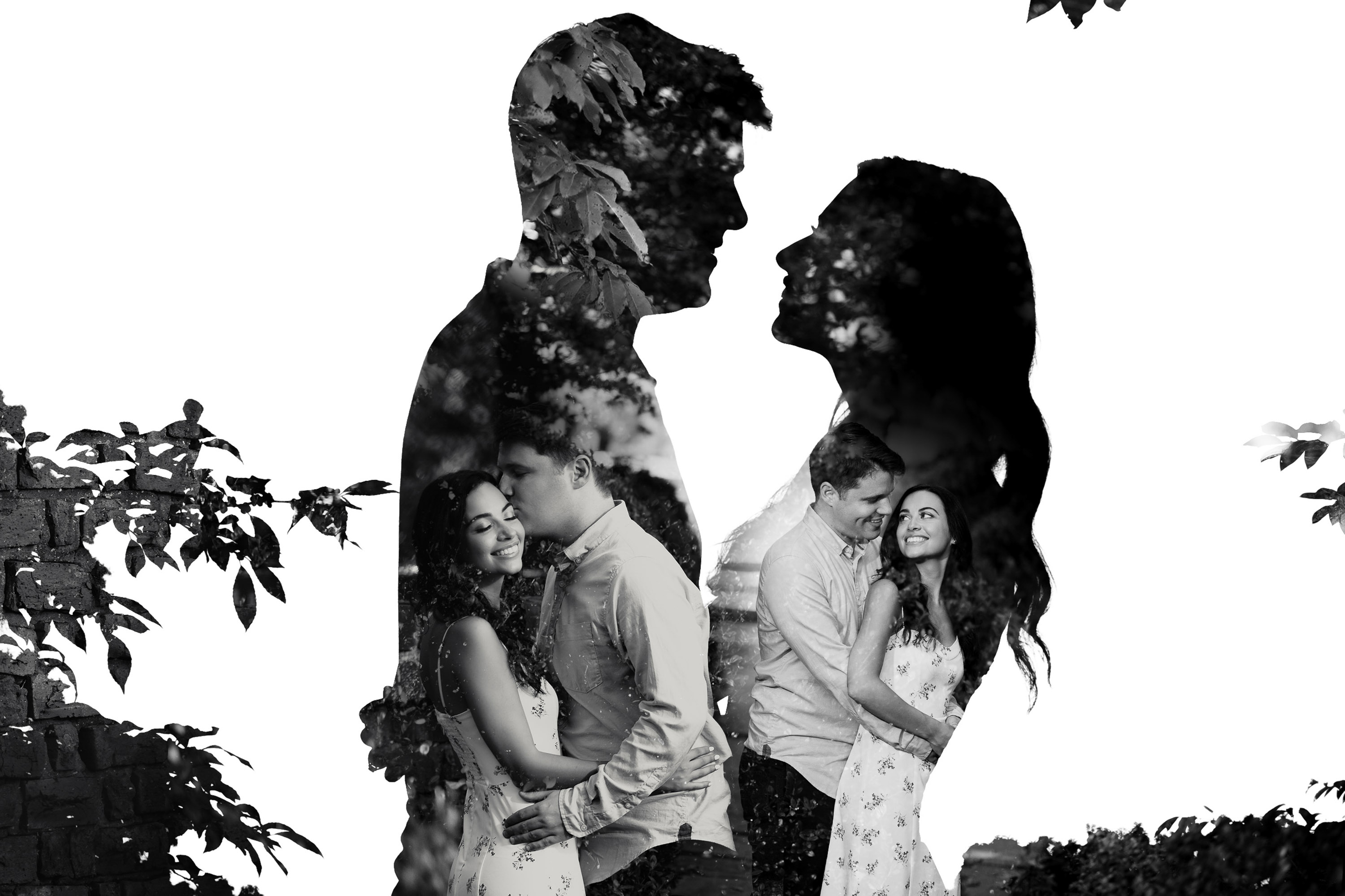 creative double exposure engagement photo of couple silhouette with romantic portraits in Dallas Texas photographed by Dallas engagement photographer Lotus Wedding Photography