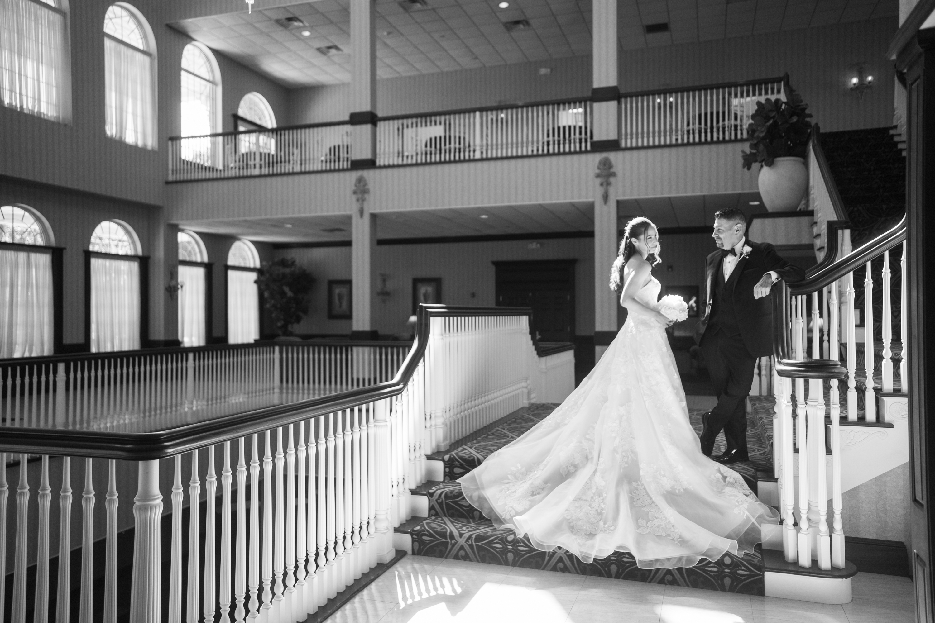 Creative wedding photo of a bride and groom on their wedding day at East Winds