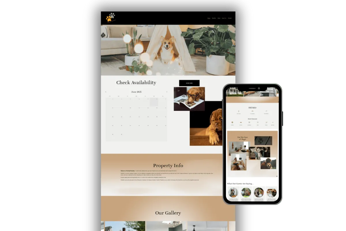 Pawfect Paradise pet-friendly STR direct booking website template preview