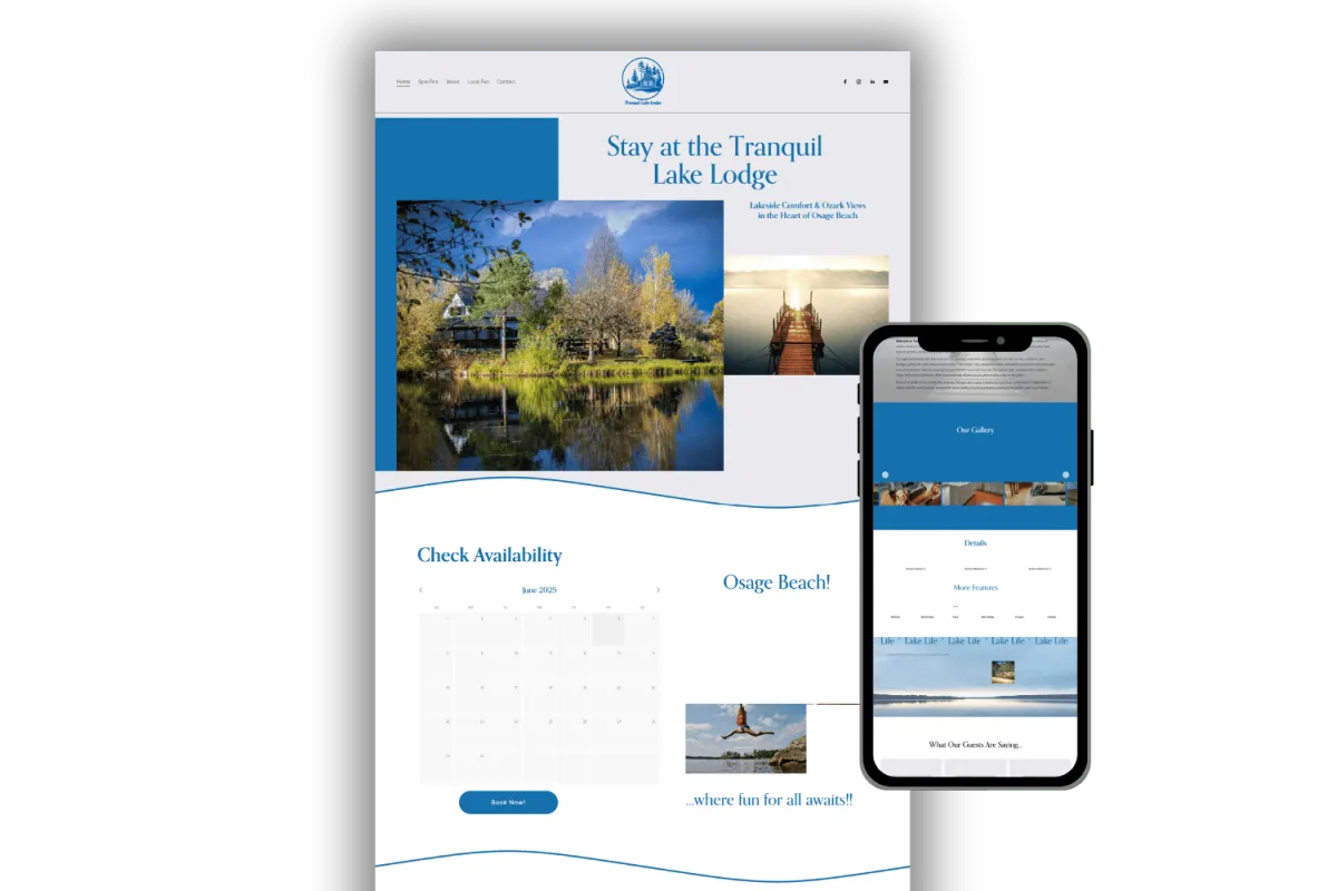 Tranquil Lake Lodge STR direct booking website template preview