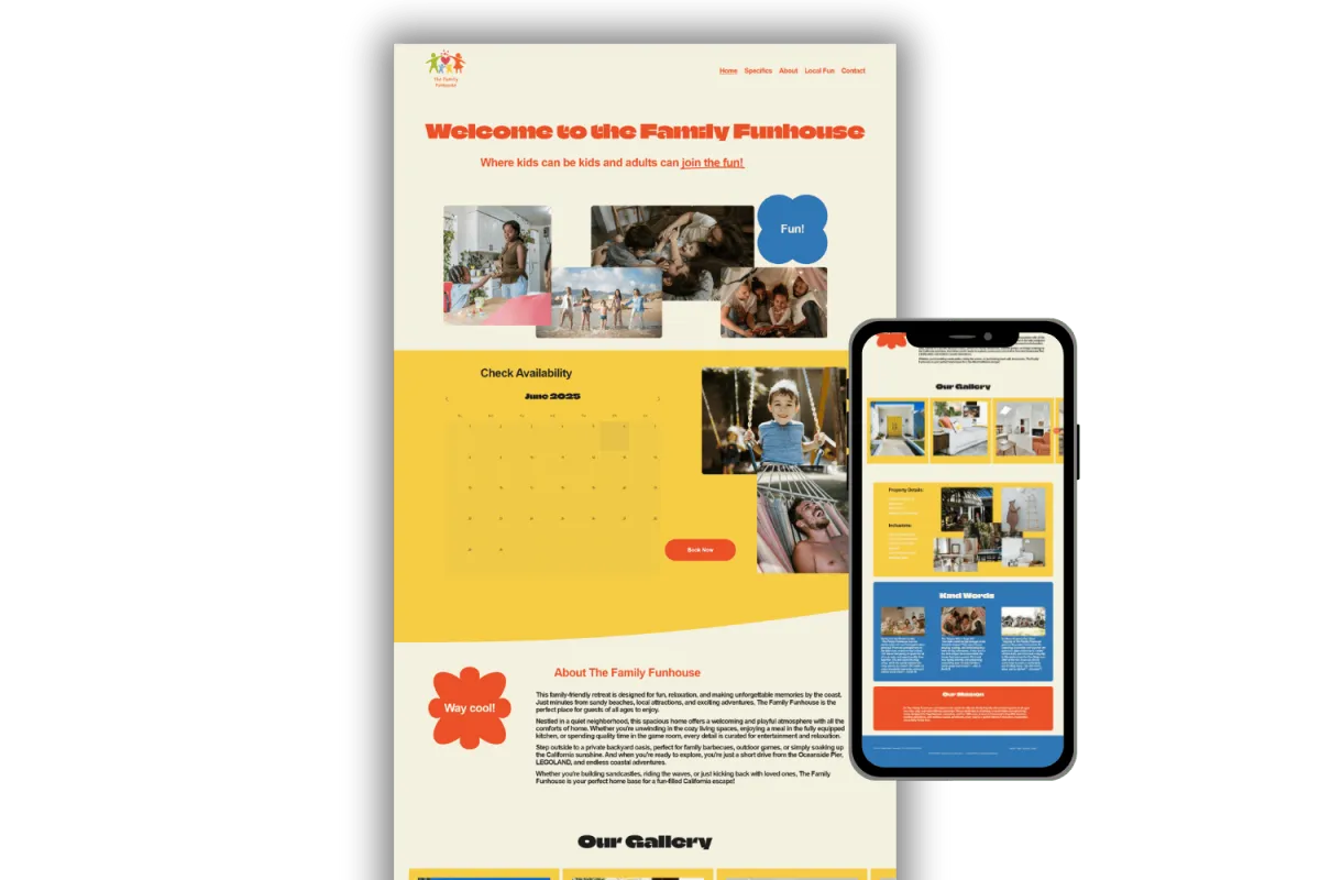 The Family Funhouse STR direct booking website template preview
