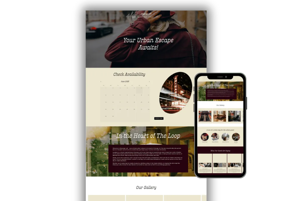 Cityscape Loft STR direct booking website template preview