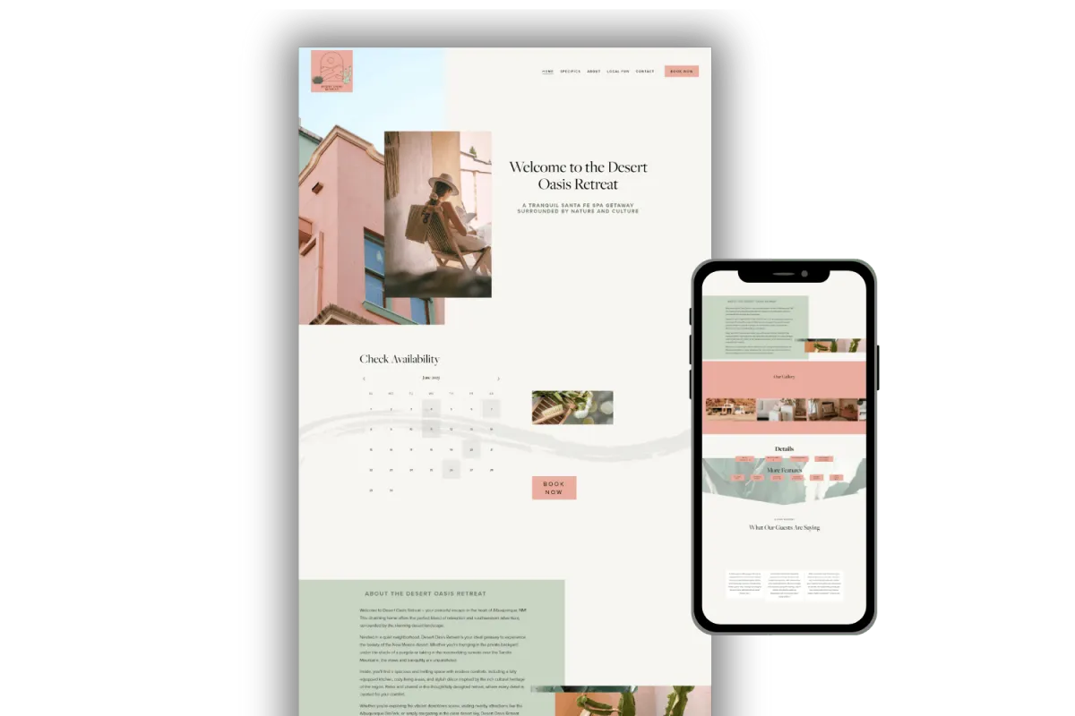 Desert Oasis Retreat STR direct booking website template preview