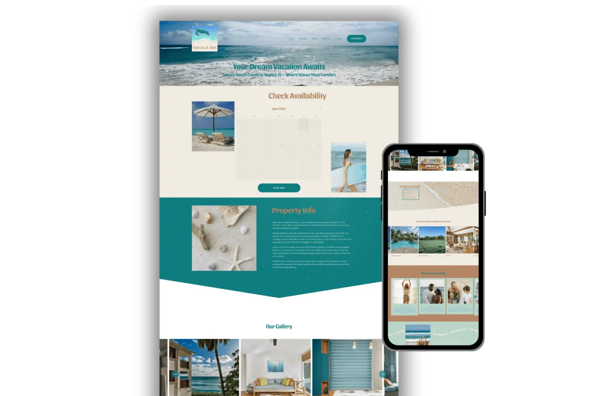 Seafoam and Sand STR direct booking website template preview