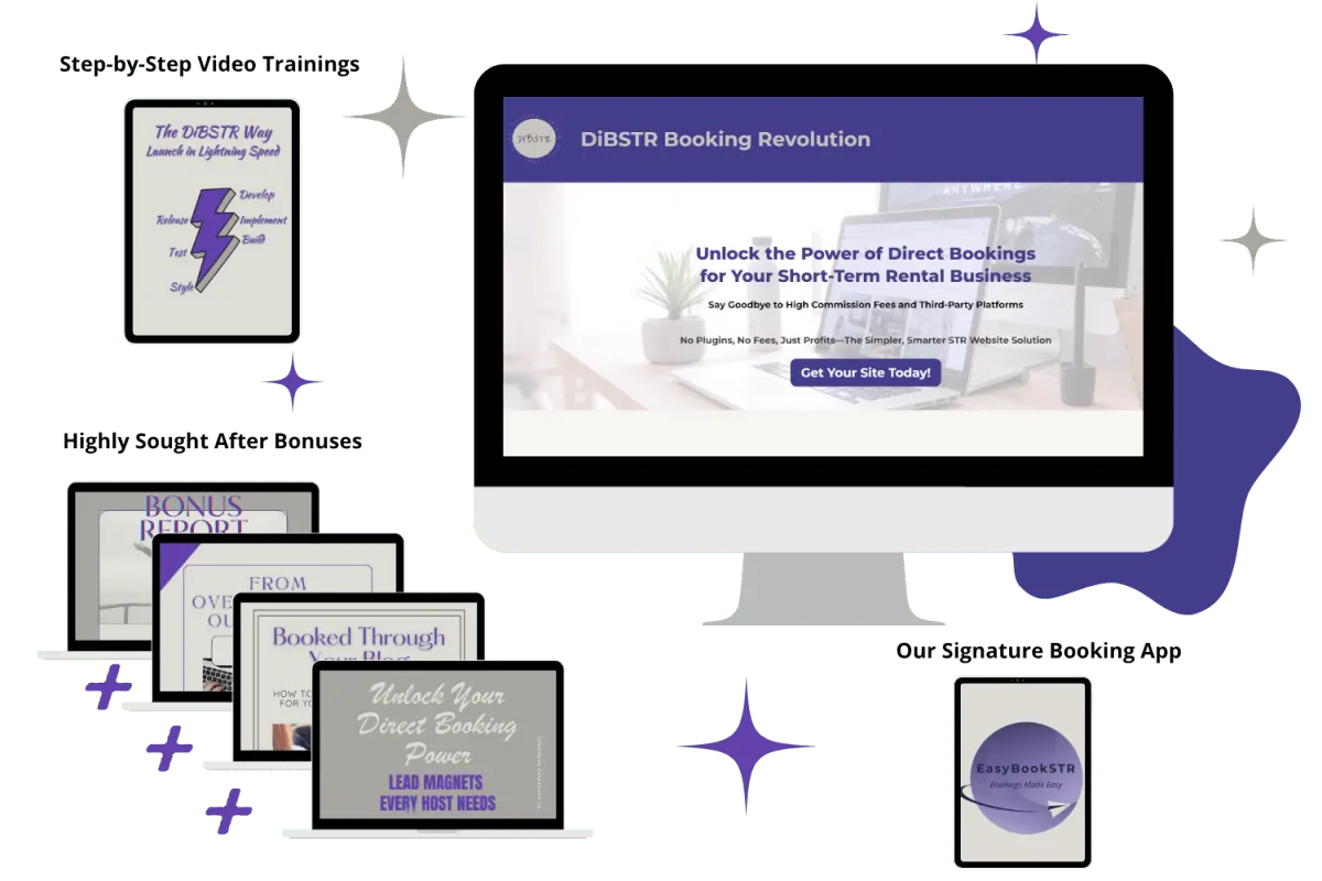 DiBSTR course, video trainings, bonus guides, and EasyBookSTR booking app package overview