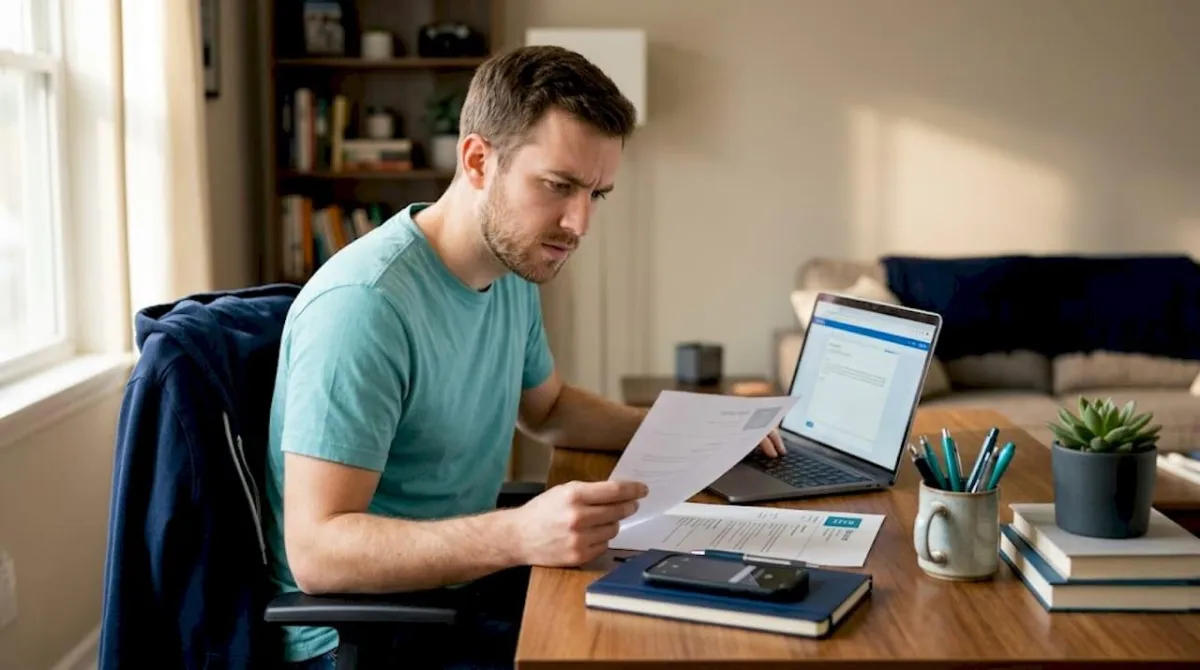 Hiring manager reviewing resumes in office