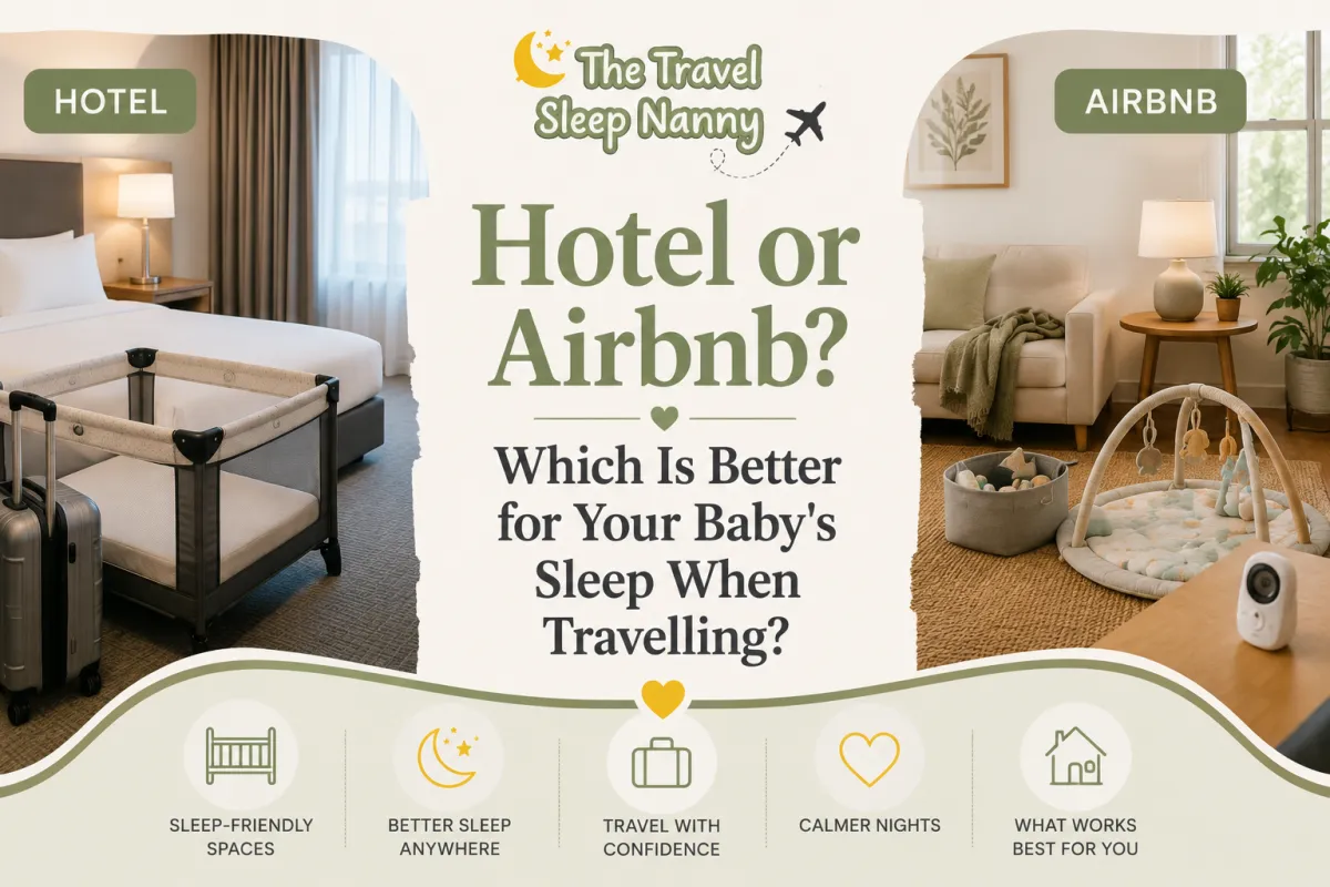 Should you book a hotel or an Airbnb for your next family trip? Discover the pros and cons of each, plus expert baby sleep tips to help your little one sleep better while traveling.