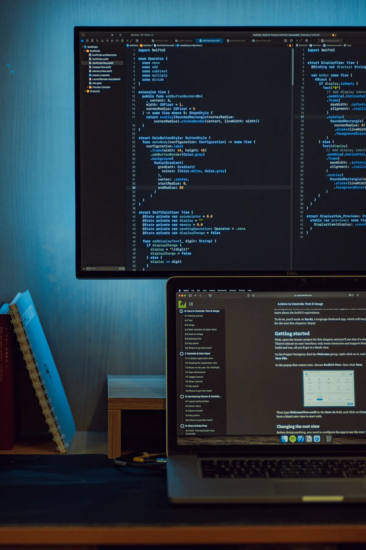 A developer workstation with code on screen, representing technical GEO implementation for AI search engines