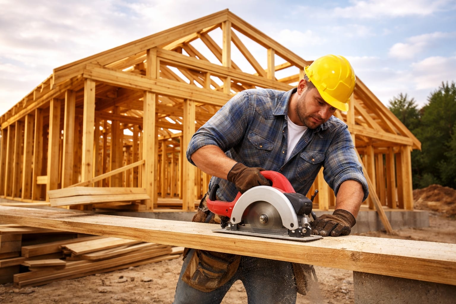 Experienced carpenter framing a residential structure for Skilled Labor Contractor in Georgia