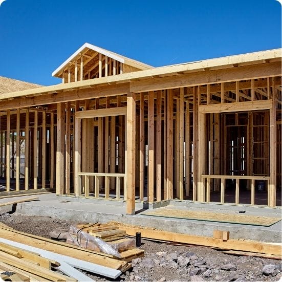 Residential rough carpentry wood framing structure built by Skilled Labor Contractor crew