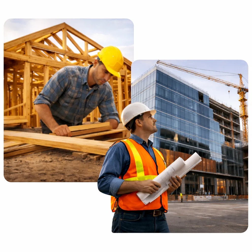 Skilled labor contractor worker performing rough carpentry with wood framing on a residential construction site in Georgia