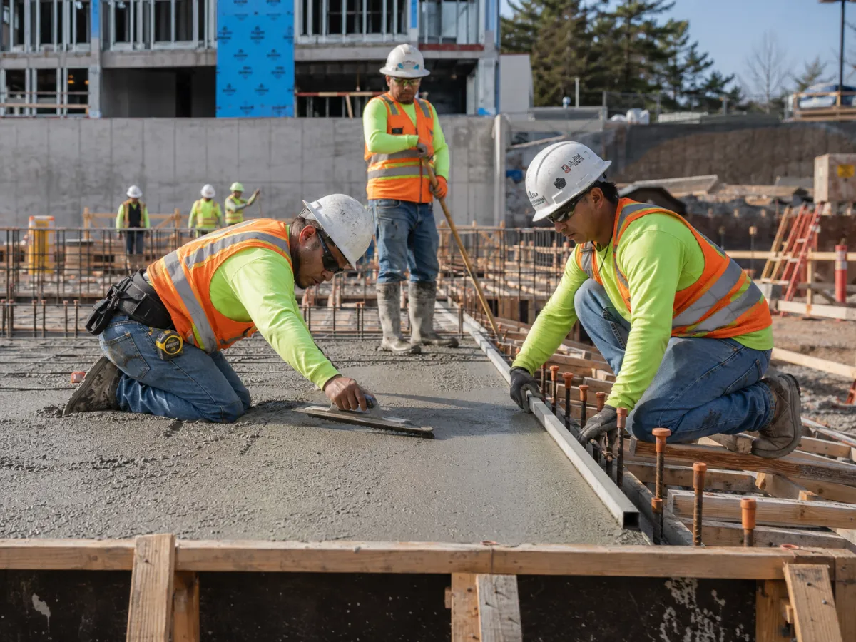 Construction worker and project engineer shaking hands at a jobsite representing Skilled Labor Contractor partnerships with general contractors