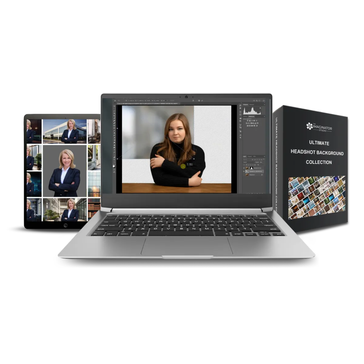 mockup showing professional digital background collection designed for headshot photographers