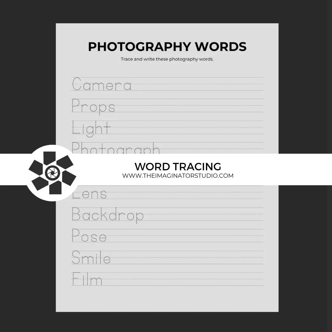 free photography word tracing activity for kids