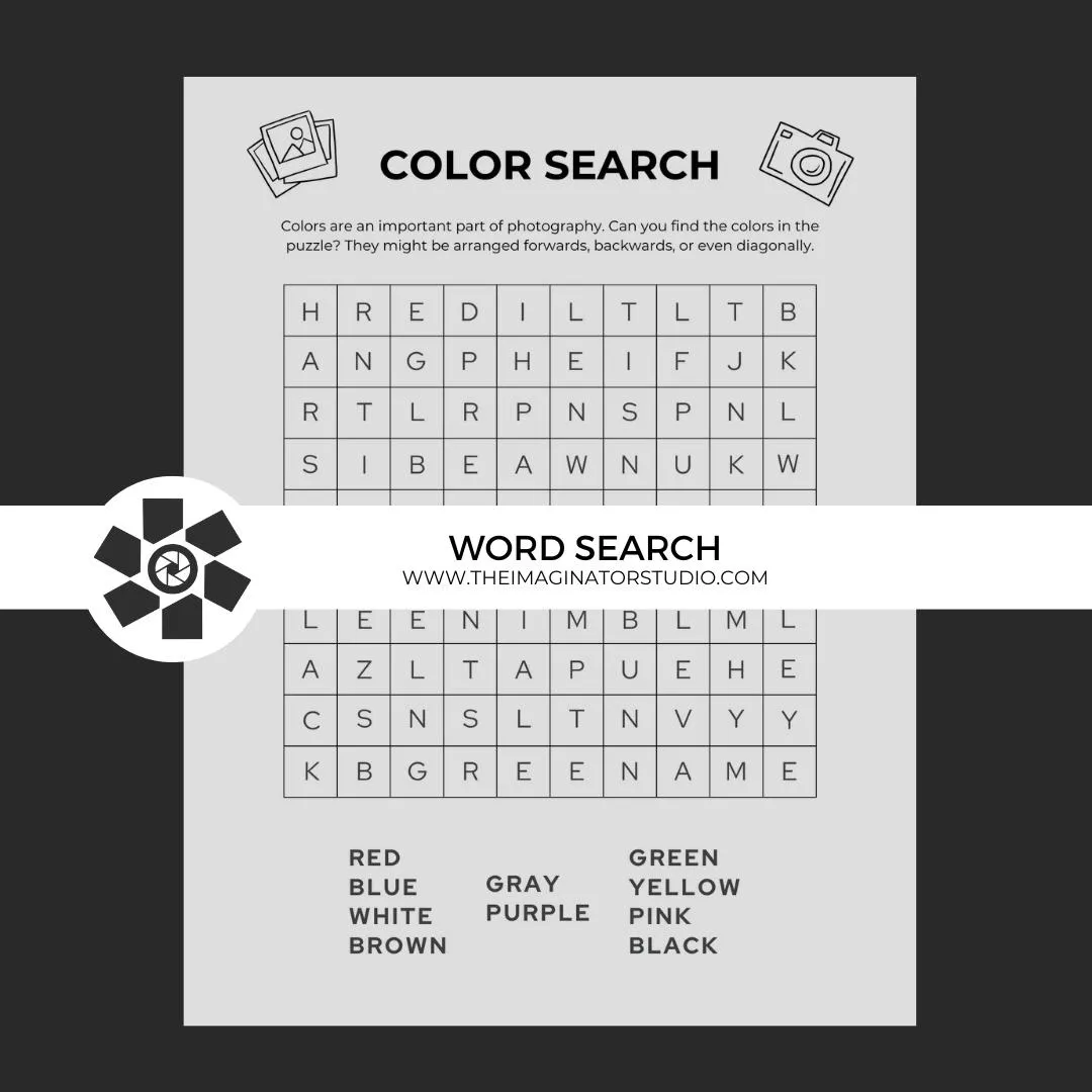 free photography color word search for kids