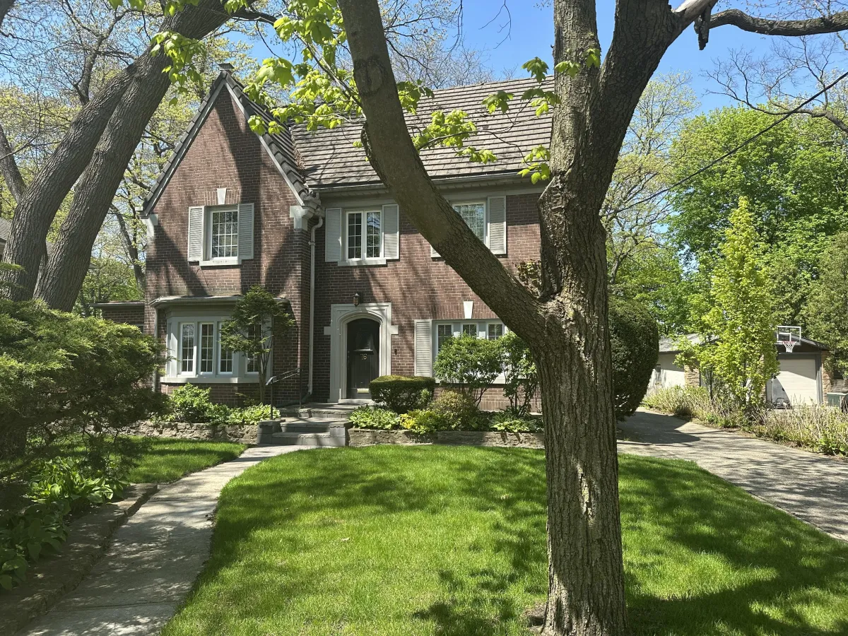 green trees near white 2-story house