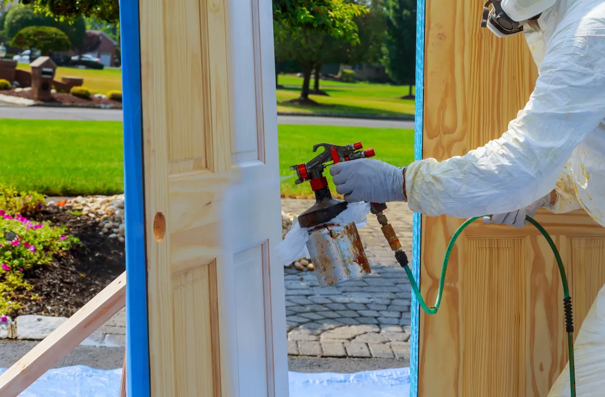 master-painting-wood-doors-with-spray-gun