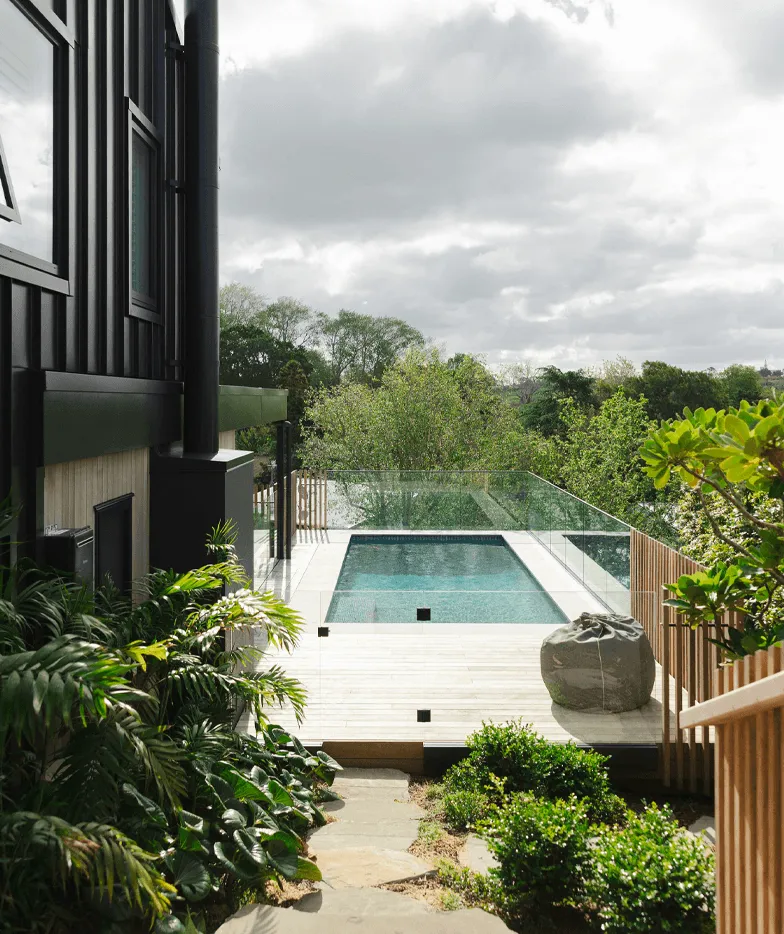 modern landscaped garden with pool and planting Auckland residential property