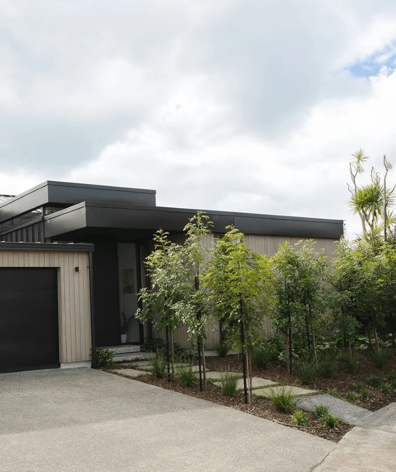 front yard planting and modern landscaping Auckland home