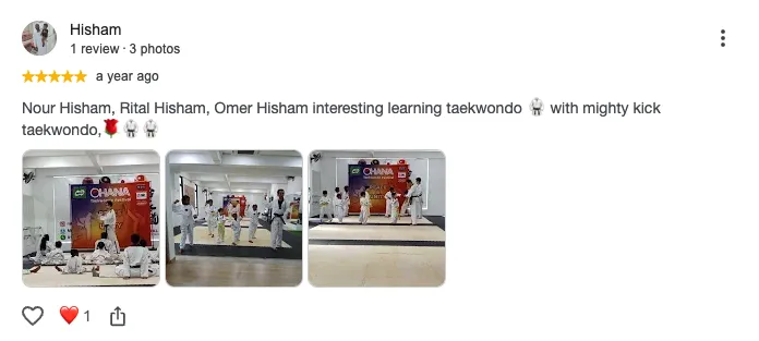 Parent review screenshot for Mighty Kicks Taekwondo