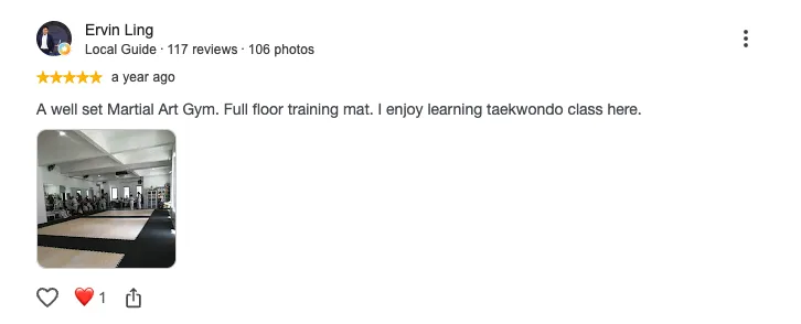 Parent review screenshot for Mighty Kicks Taekwondo