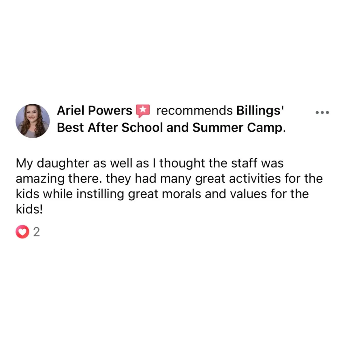 5 Star Review For Billings’ Best After School and Summer Camp