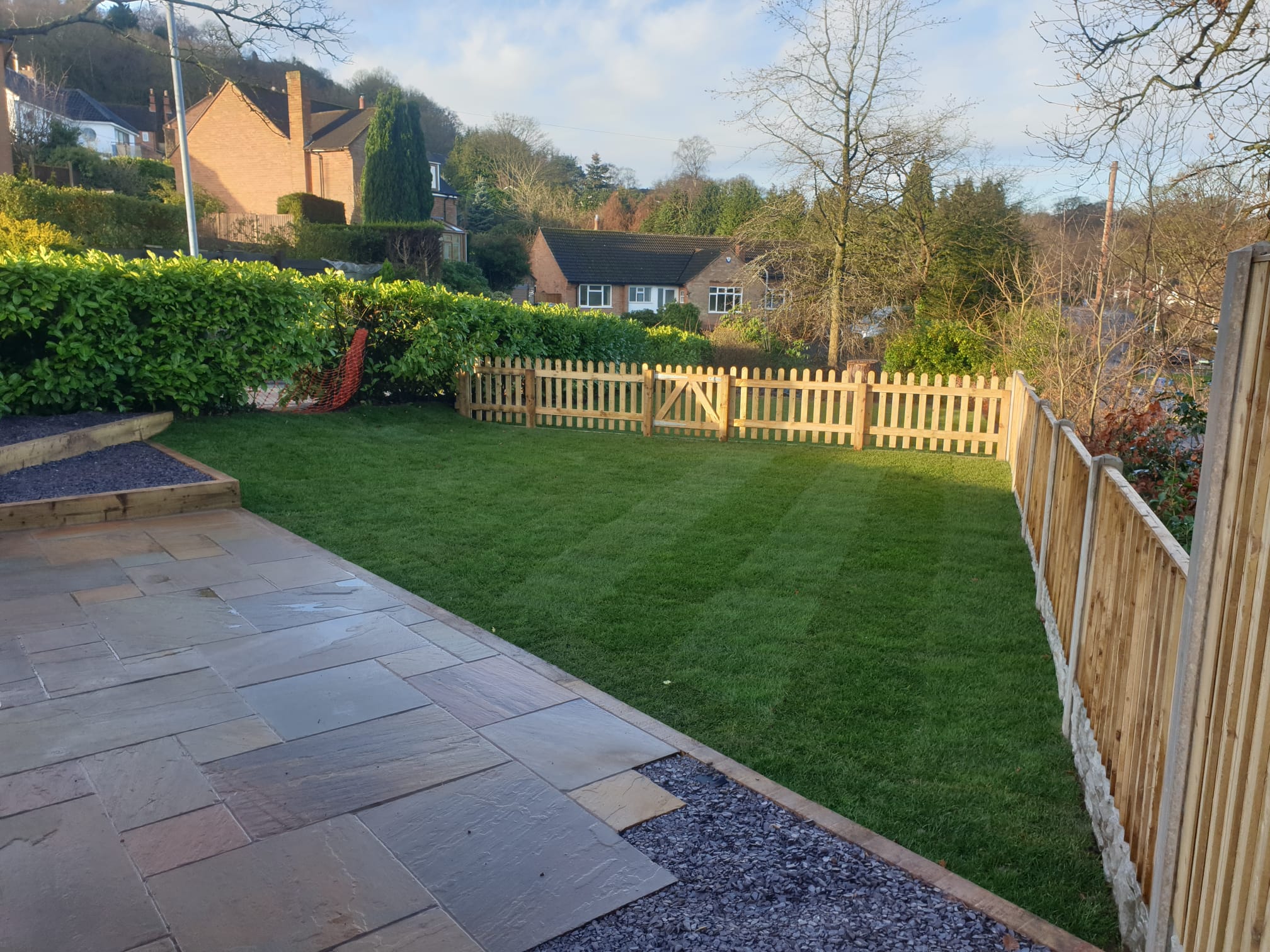 Freshly laid turf creating a green lawn in a Stourport on Severn garden