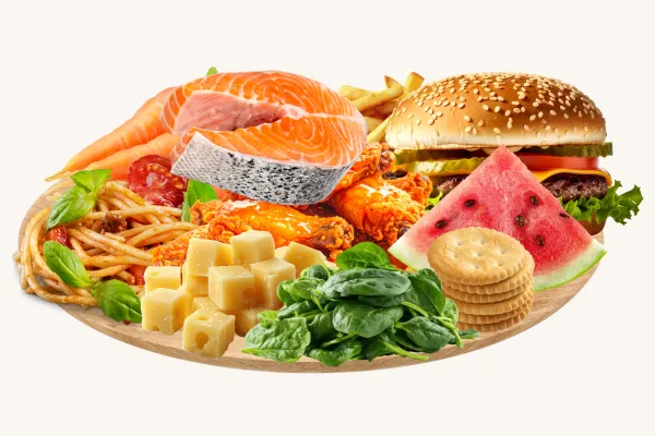 Plate full of different foods