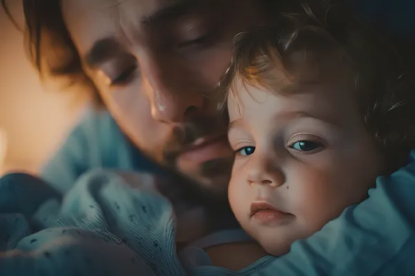 Father embracing content child