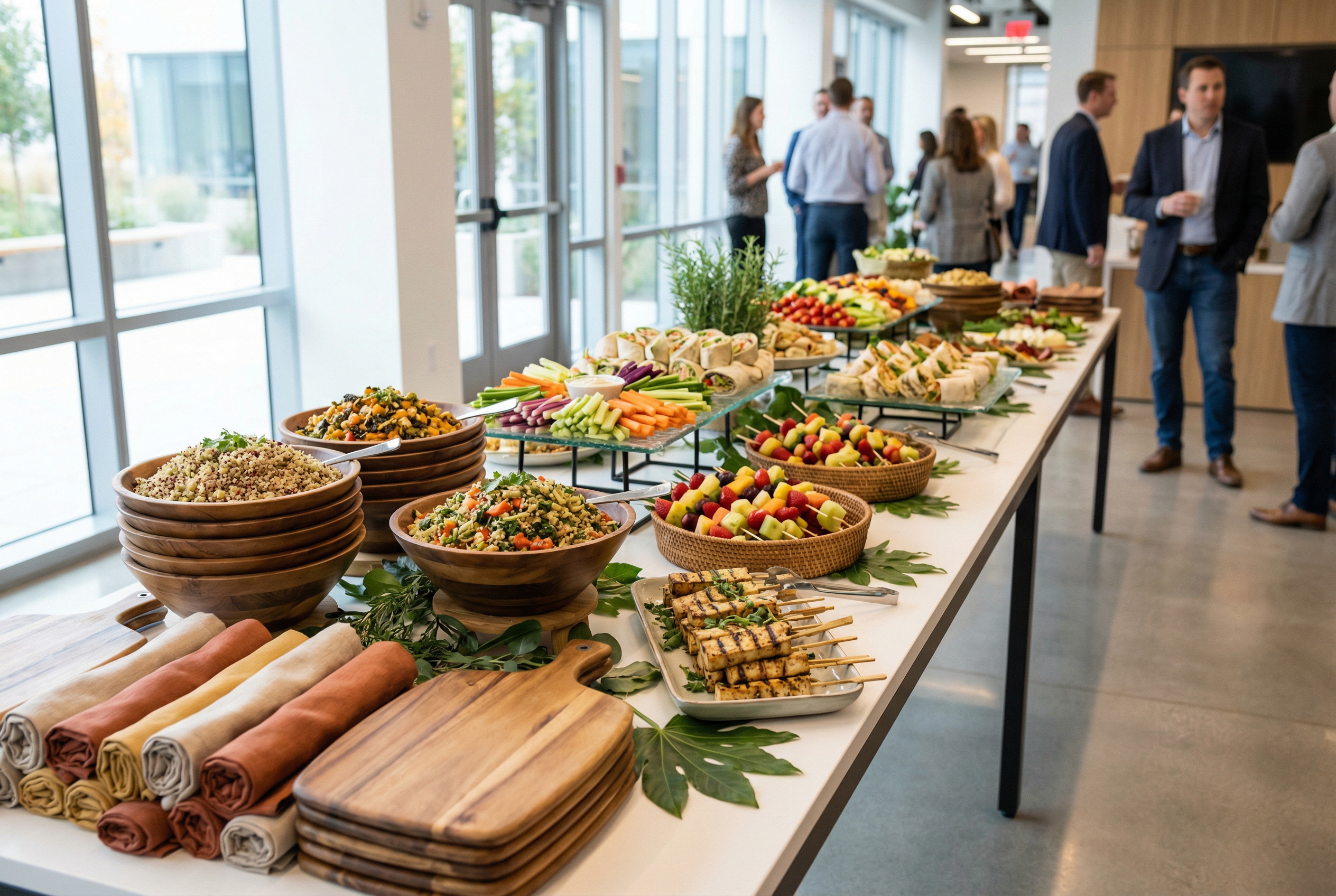 a buffet table filled with lots of different types of food