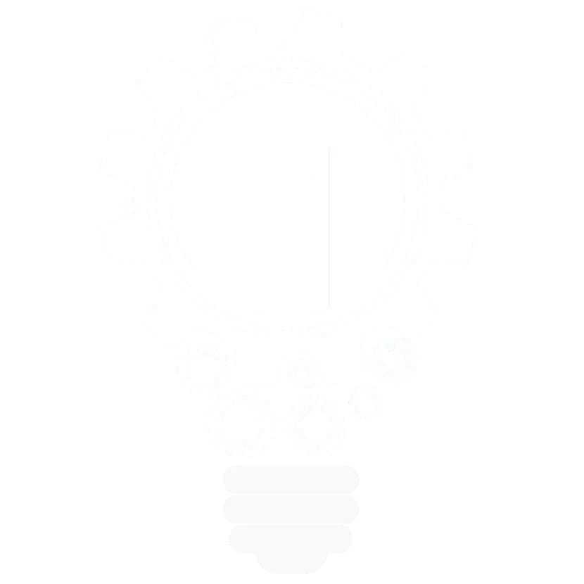 Picture of the Innovatoa light bulb in white using a cog-wheel shape for the bulb part and smaller cog wheels between the bulb and the screw