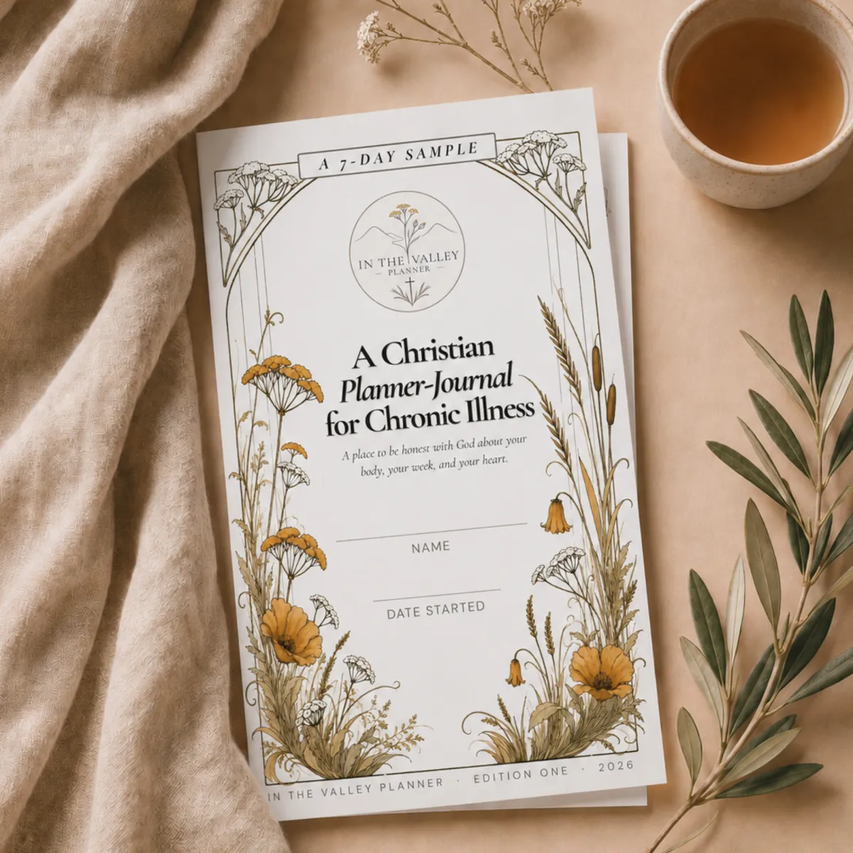 In The Valley Planner 7-day sample cover — printable Christian journal for chronic illness