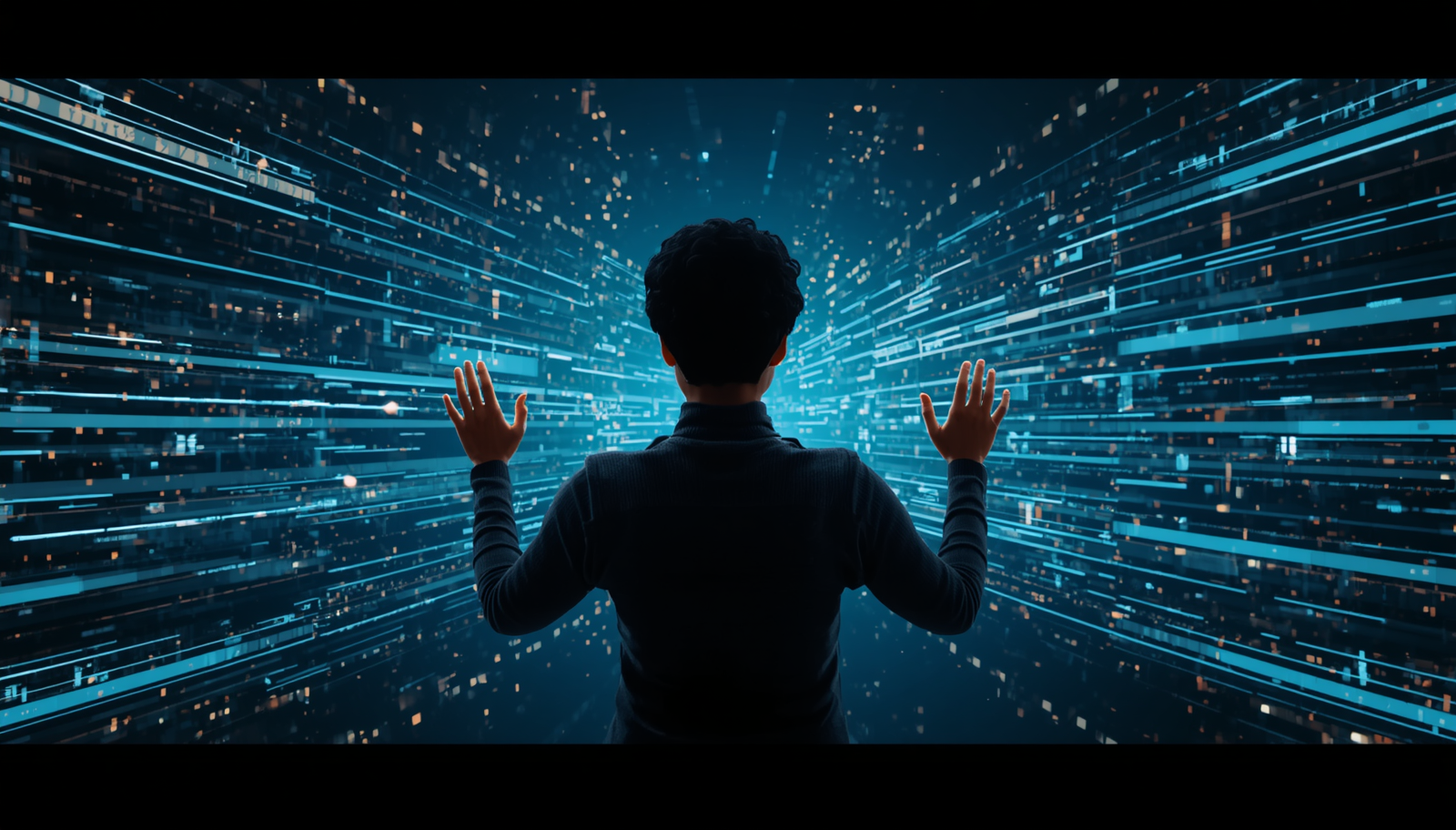 Person interacting with digital data interface representing AI-powered business opportunities