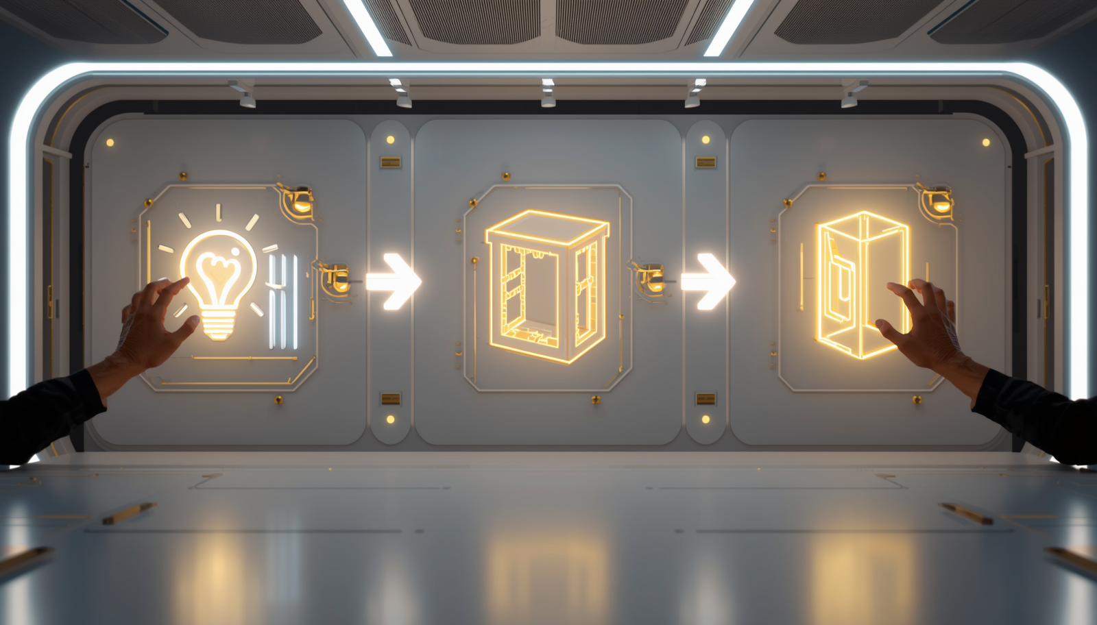 3D creative tools and models arranged in space